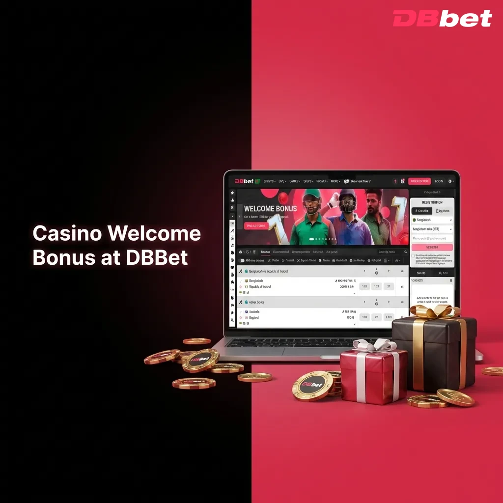 DBBet casino welcome bonus showing 200% match up to 220,350 BDT plus 150 free spins for new Bangladesh players