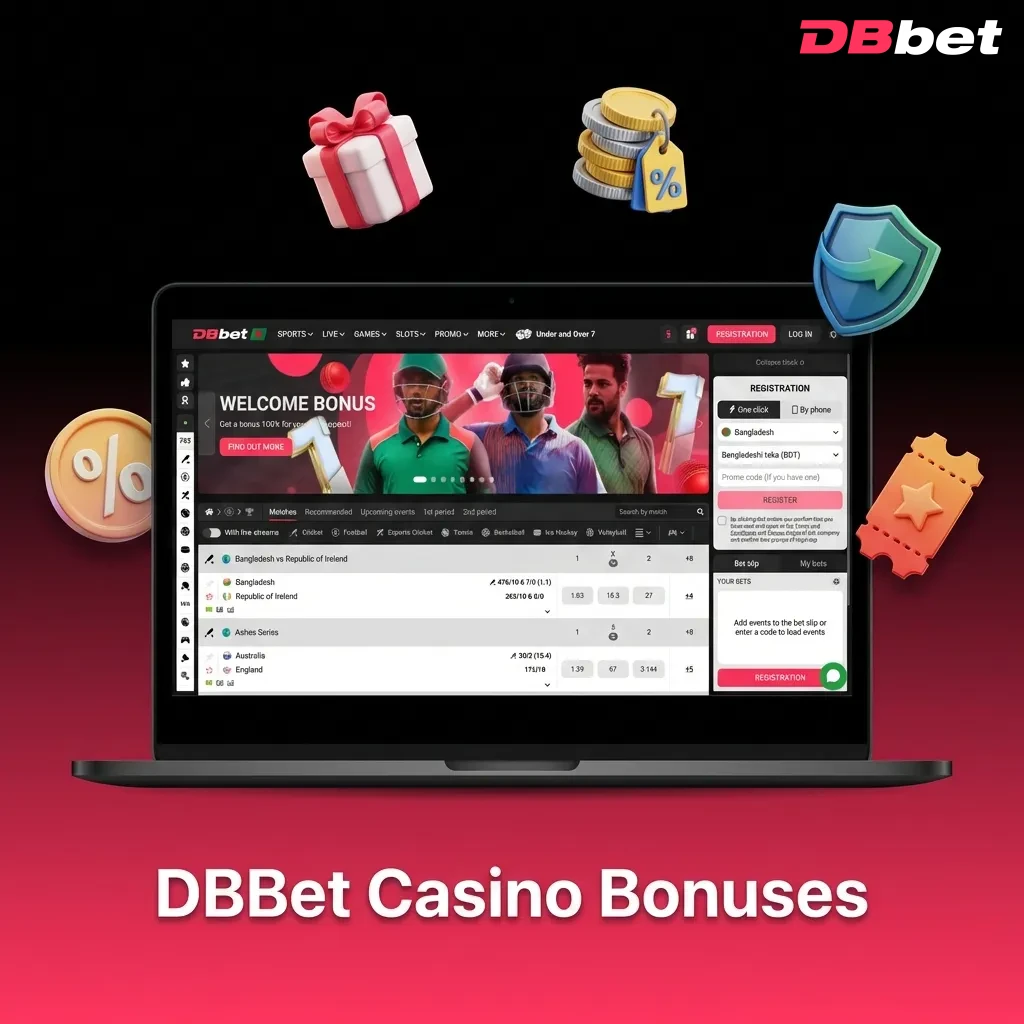 DBBet Casino promotions including slot reload, live cashback, free spins, jackpot boost, and table game bonuses.