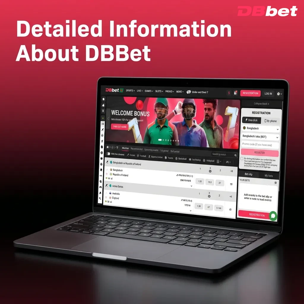 DBBet sports betting and casino gaming platform interface showing cricket, football, and mobile app features for Bangladesh